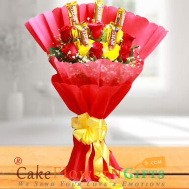 send  Bouquet of 6 Red Roses and 5 Five Star  delivery